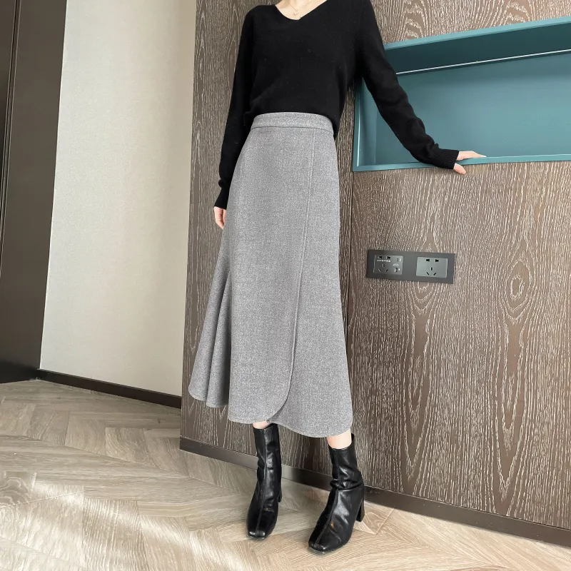 A Paradise For Awakening Casual Long Skirts Women's Gray-3