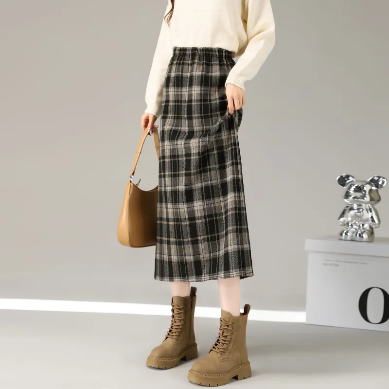 A Paradise For Awakening Casual Long Skirt Women's Black Plaid-3