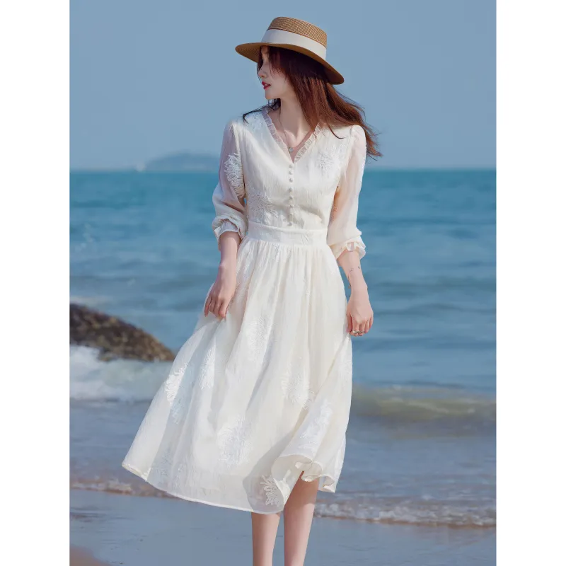 A Paradise For Awakening Long Sleeved Dress Women's Beige-5