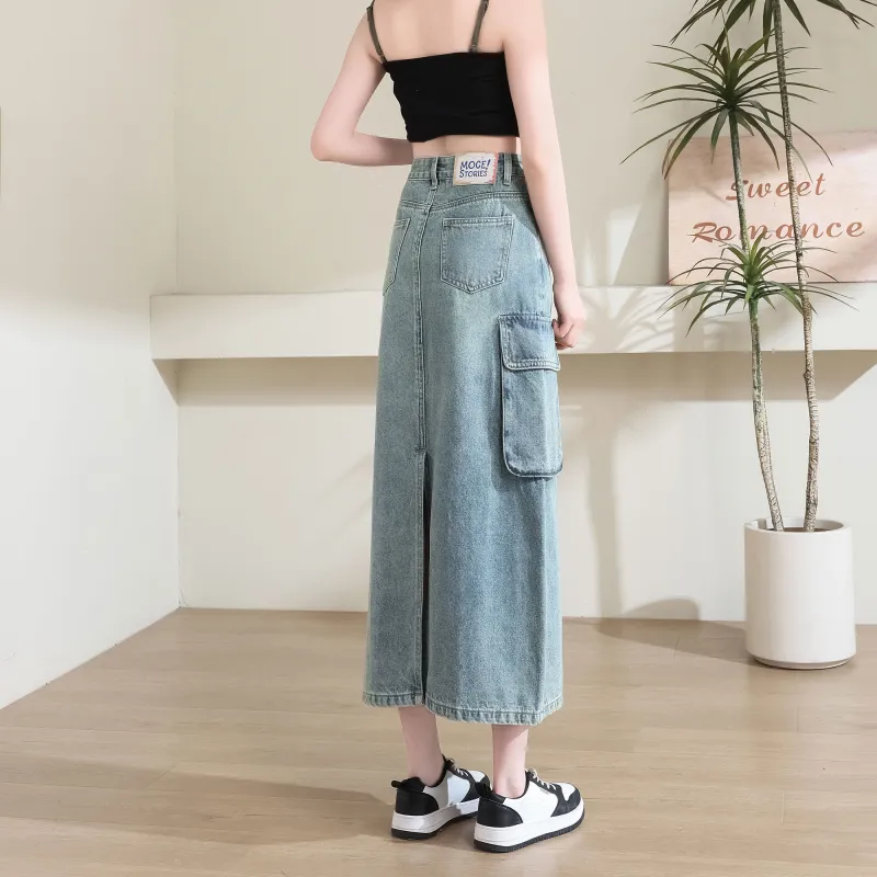 A Paradise For Awakening Denim Long Skirts Women's Vintage Blue-3