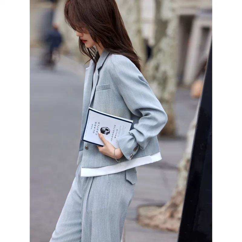 A Paradise For Awakening Casual Suit Women's Gray Blue-6