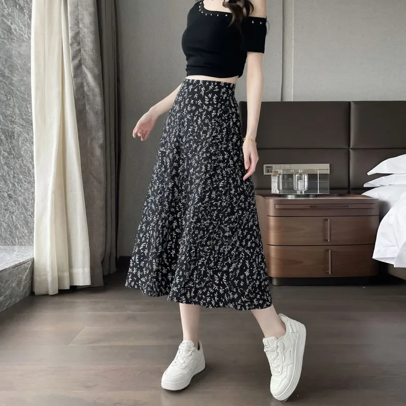 A Paradise For Awakening Casual Long Skirt Women's Beige With Pink Floral-13