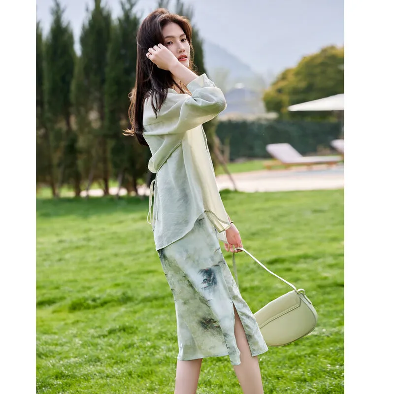 A Paradise For Awakening Skirt Set Women's Green-3