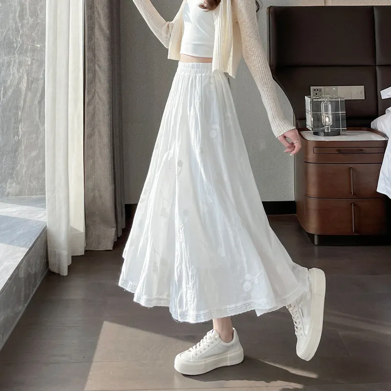A Paradise For Awakening Casual Long Skirt Women's White-7