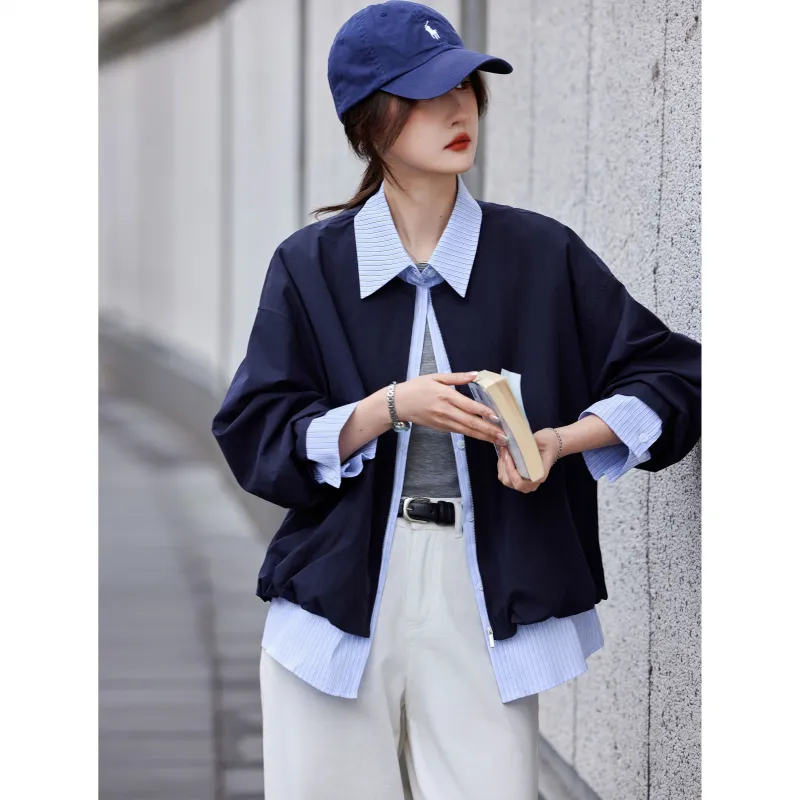 A Paradise For Awakening Cropped Coat Women's Navy Blue-7