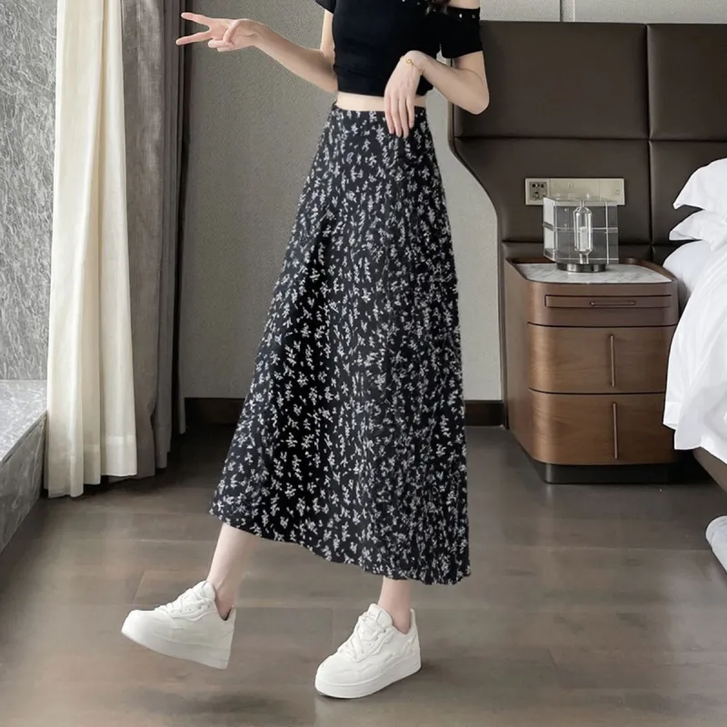 A Paradise For Awakening Casual Long Skirt Women's Beige With Pink Floral-12