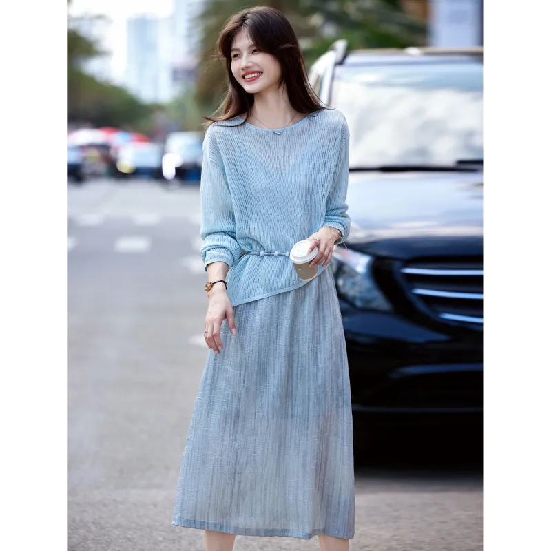 A Paradise For Awakening Skirt Set Women's Blue-5