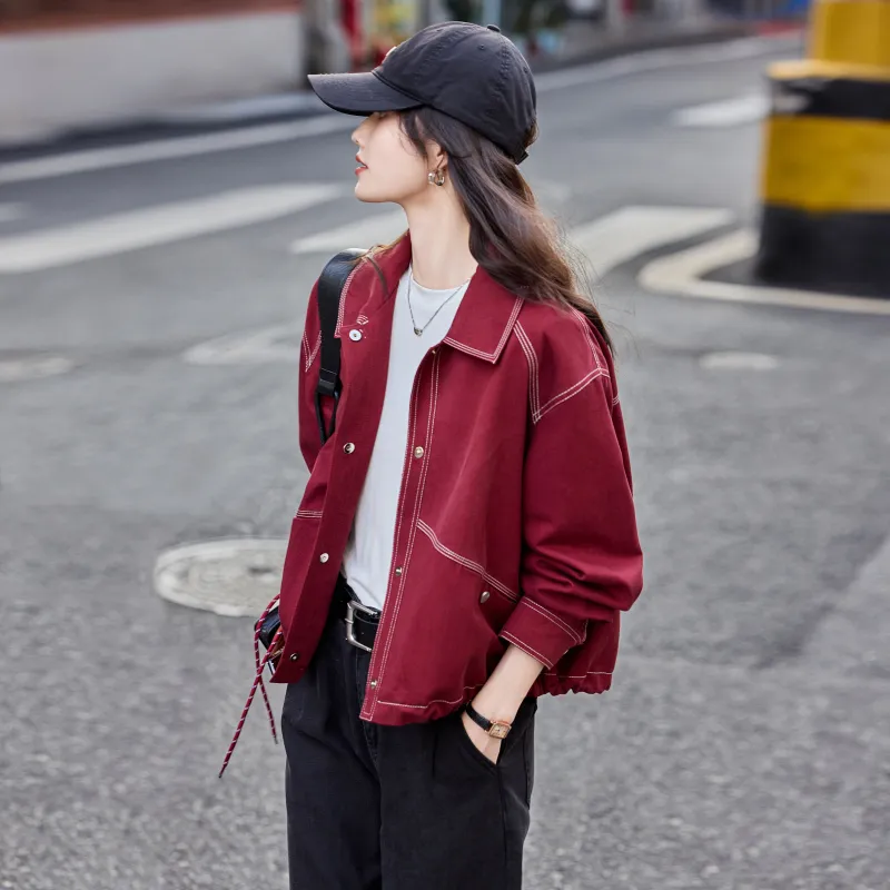 A Paradise For Awakening Denim Jacket Women's Burgundy-5