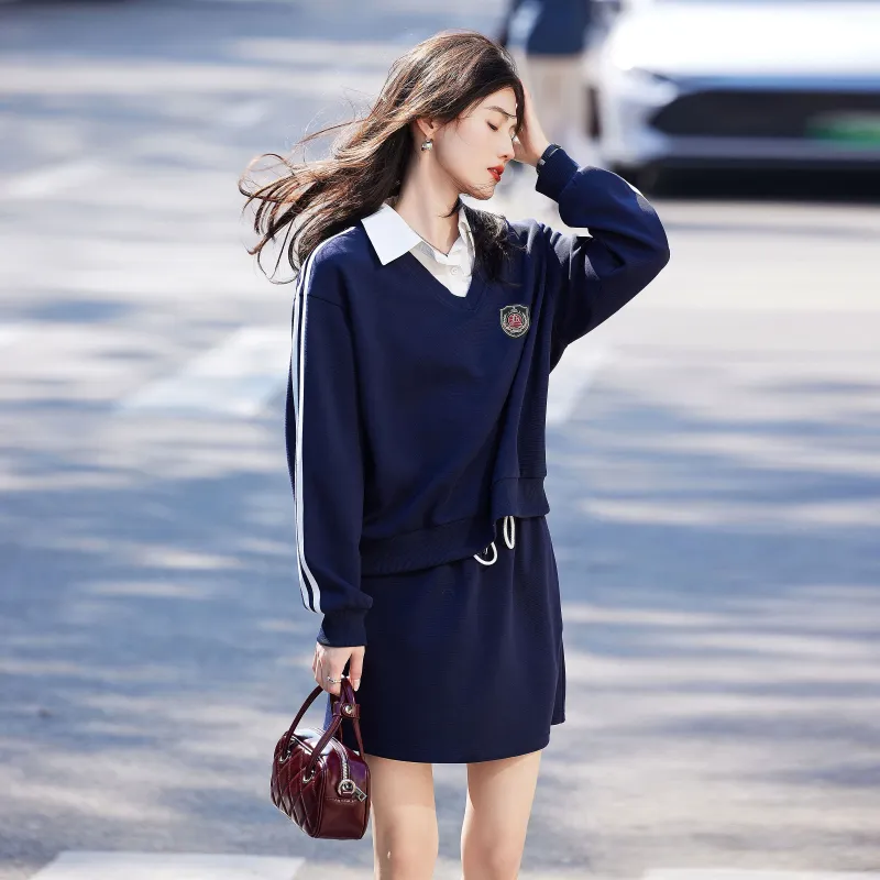 A Paradise For Awakening Skirt Set Women's Navy Blue-3