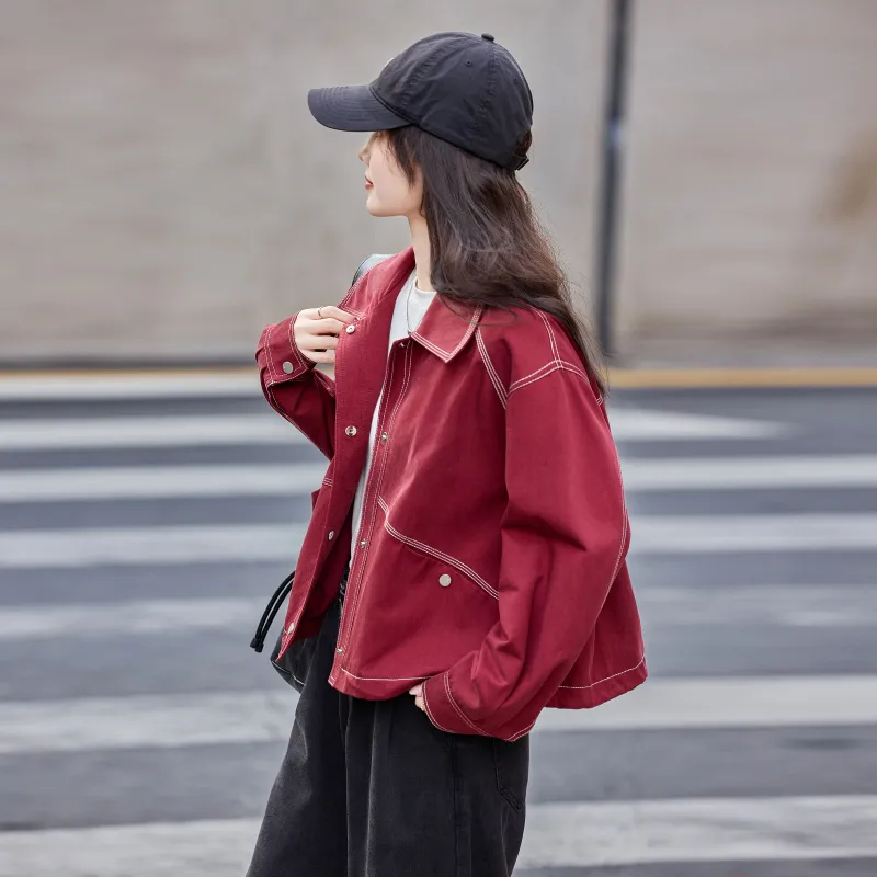 A Paradise For Awakening Denim Jacket Women's Burgundy-2