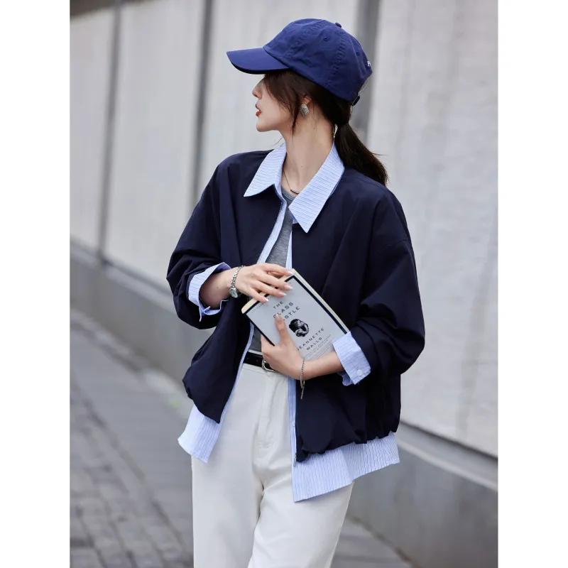 A Paradise For Awakening Cropped Coat Women's Navy Blue-5