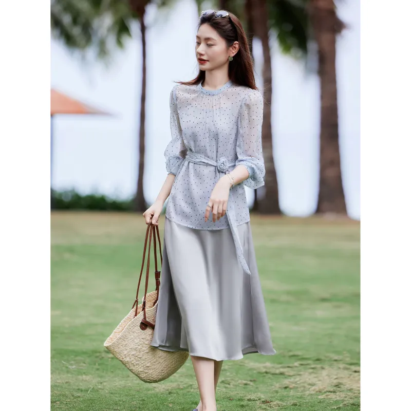 A Paradise For Awakening Skirt Set Women's Gray Blue-6