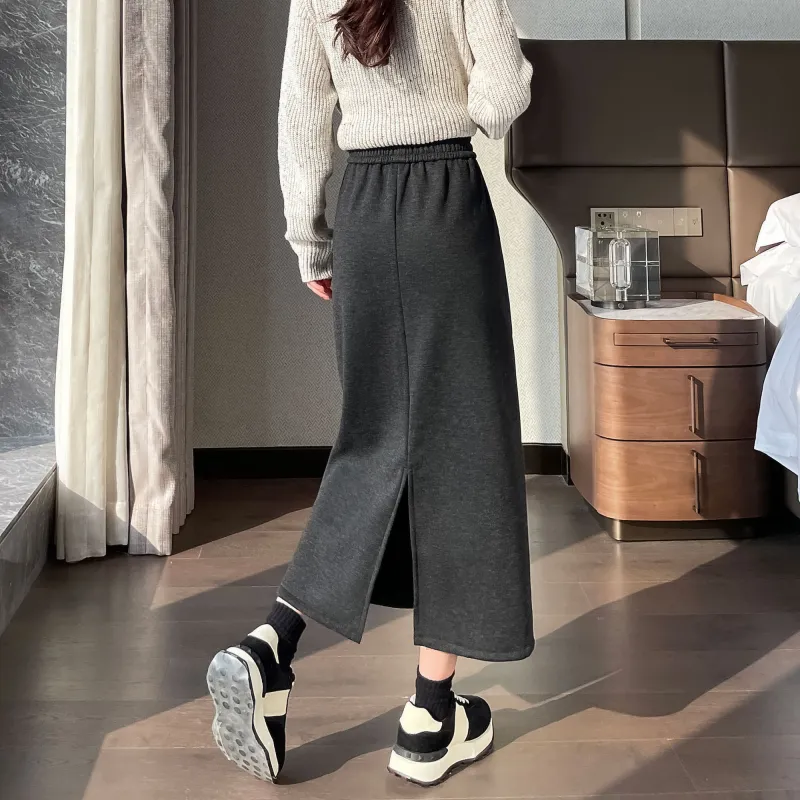 A Paradise For Awakening Casual Long Skirts Women's Dark Gray-4