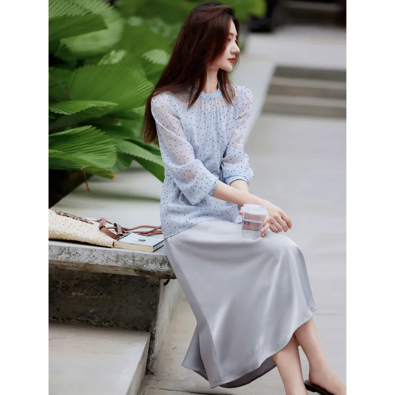 A Paradise For Awakening Skirt Set Women's Gray Blue-5