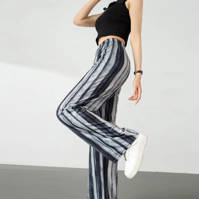A Paradise For Awakening Casual Pants Women's Black White Stripes-5