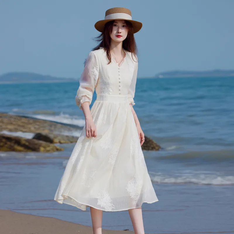 A Paradise For Awakening Long Sleeved Dress Women's Beige-3