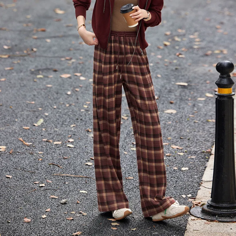 A Paradise For Awakening Casual Pants Women's Red Plaid-5