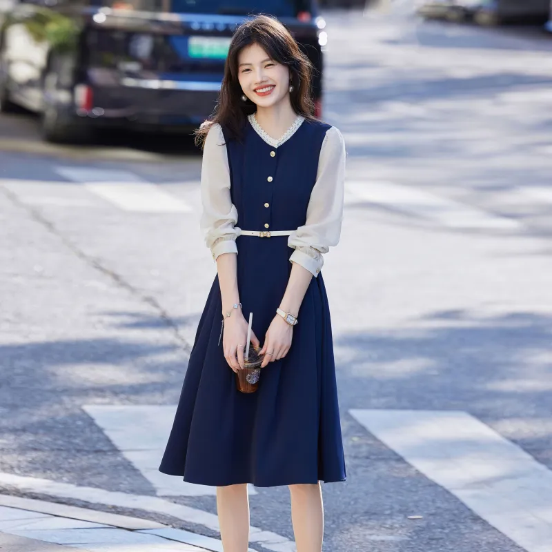 A Paradise For Awakening Long Sleeved Dress Women's Navy Blue-2