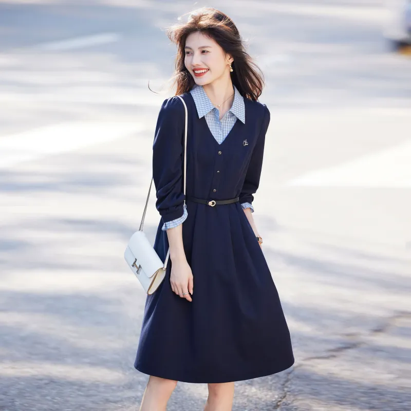 A Paradise For Awakening Long Sleeved Dress Women's Navy Blue-2