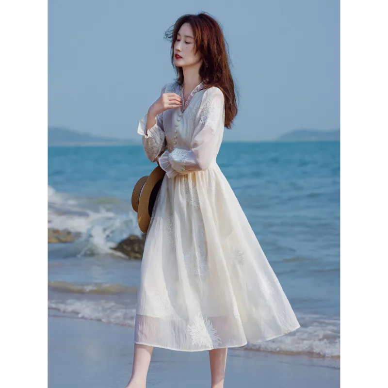 A Paradise For Awakening Long Sleeved Dress Women's Beige-6