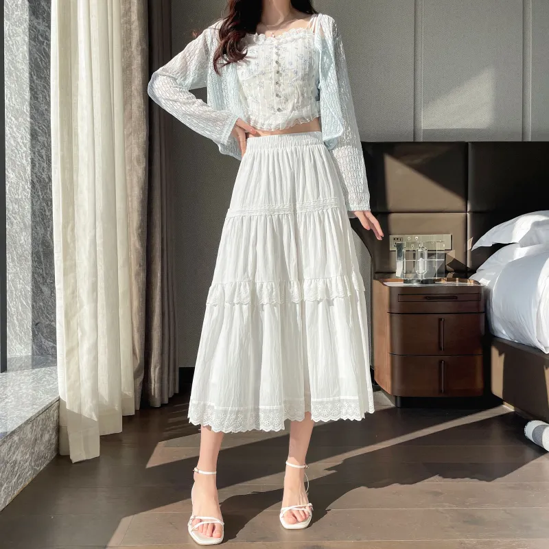 A Paradise For Awakening Casual Long Skirt Women's White-4