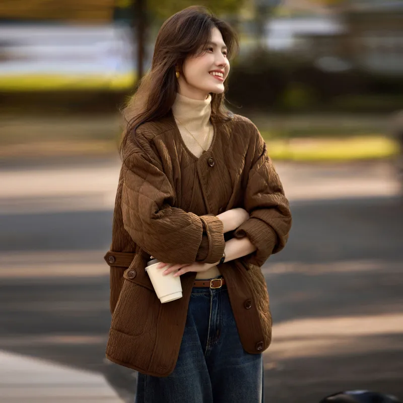 A Paradise For Awakening Puffer Jacket Women's Coffee-4