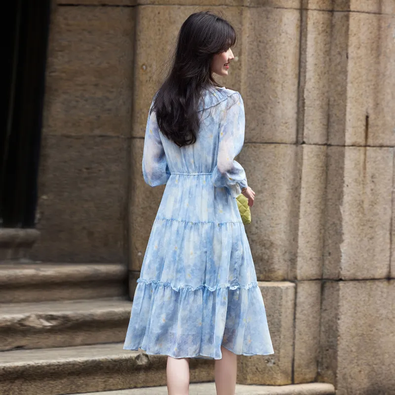 A Paradise For Awakening Long Sleeved Dress Women's Blue-2