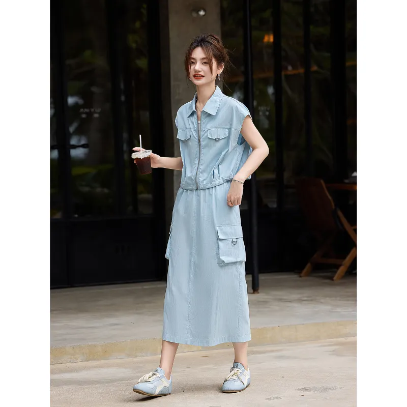 A Paradise For Awakening Skirt Set Women's Blue-5