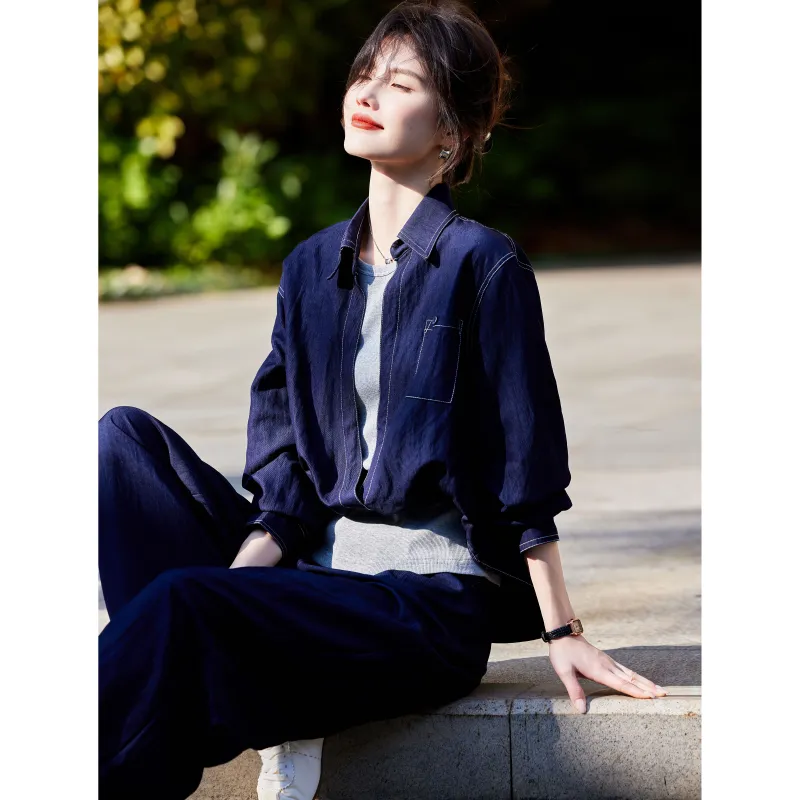 A Paradise For Awakening Casual Suit Women's Vintage Blue-5