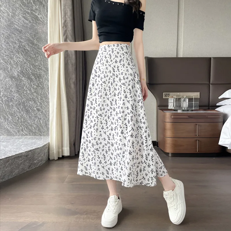 A Paradise For Awakening Casual Long Skirt Women's Beige With Pink Floral-16