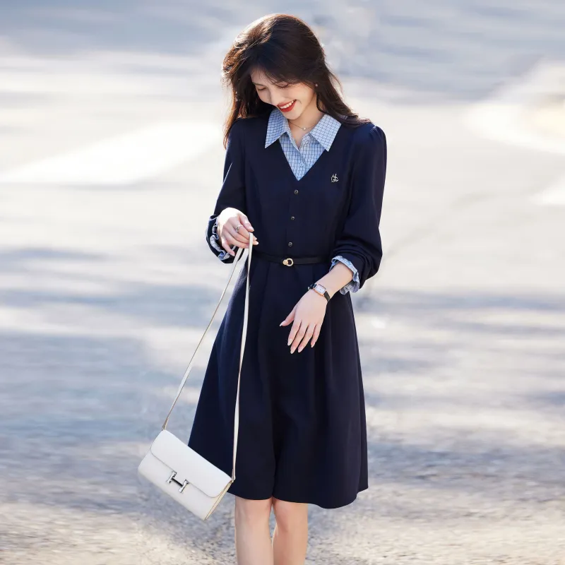 A Paradise For Awakening Long Sleeved Dress Women's Navy Blue-3