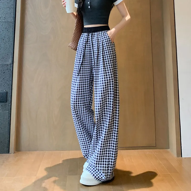 A Paradise For Awakening Casual Pants Women's Black White Plaid-4