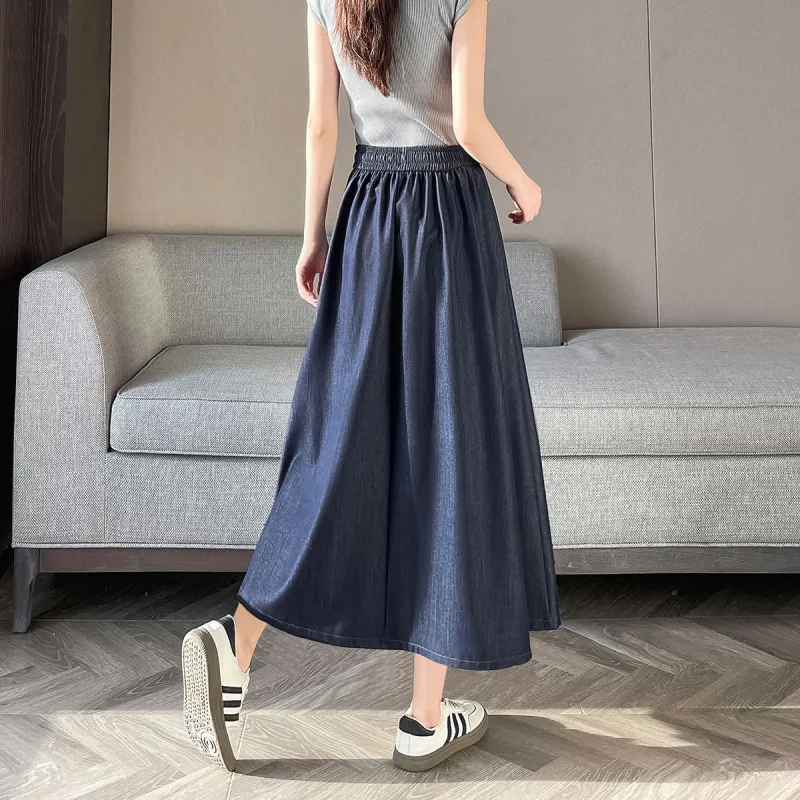 A Paradise For Awakening Casual Long Skirt Women's Denim Blue-4