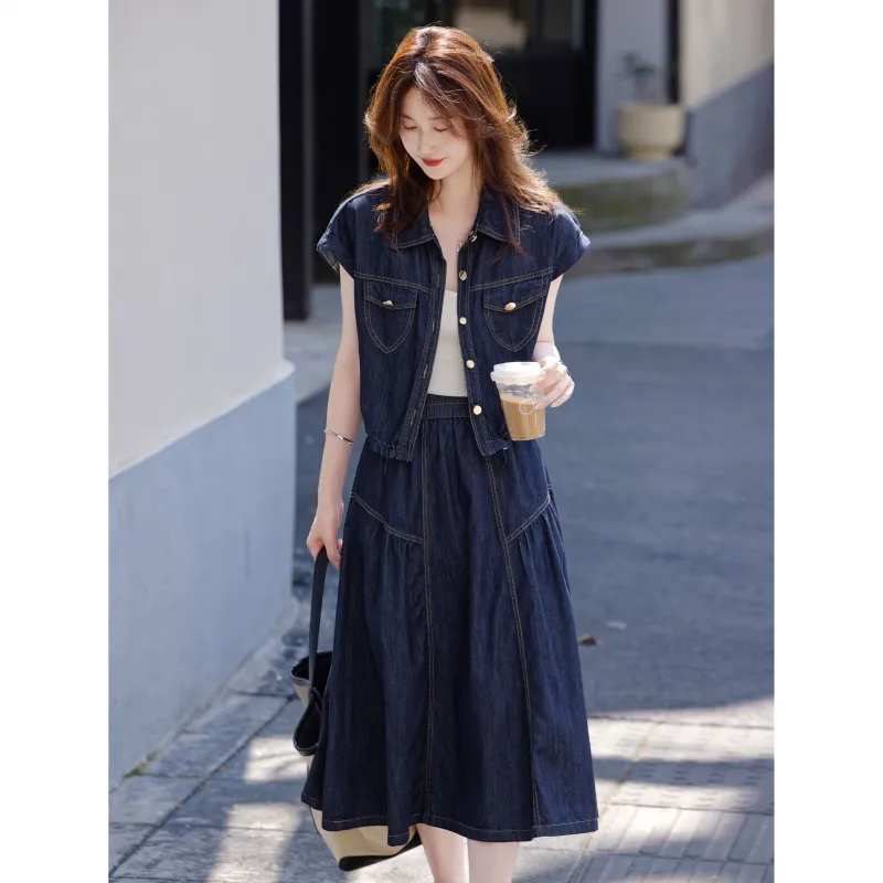 A Paradise For Awakening Skirt Set Women's Denim Blue-4
