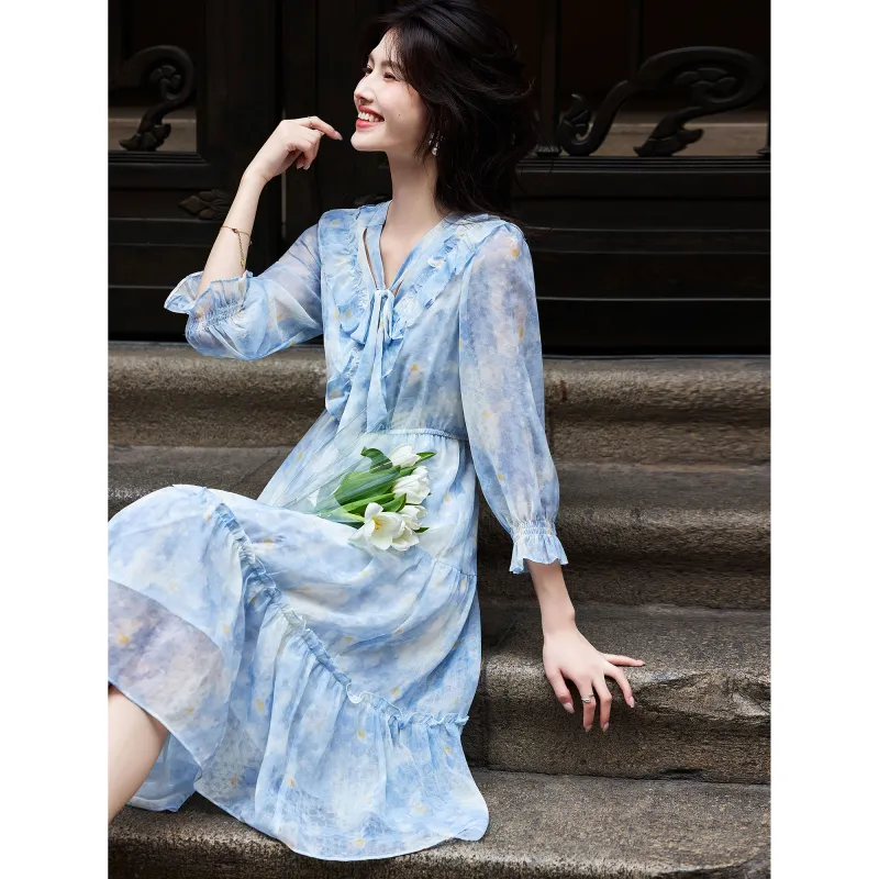 A Paradise For Awakening Long Sleeved Dress Women's Blue-5