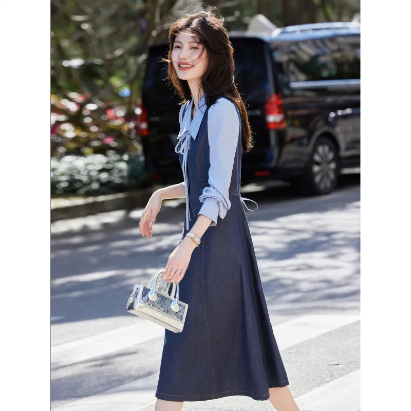 A Paradise For Awakening Long Sleeved Dress Women's Denim Blue-3