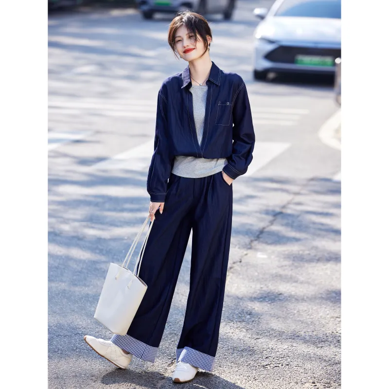 A Paradise For Awakening Casual Suit Women's Vintage Blue-4