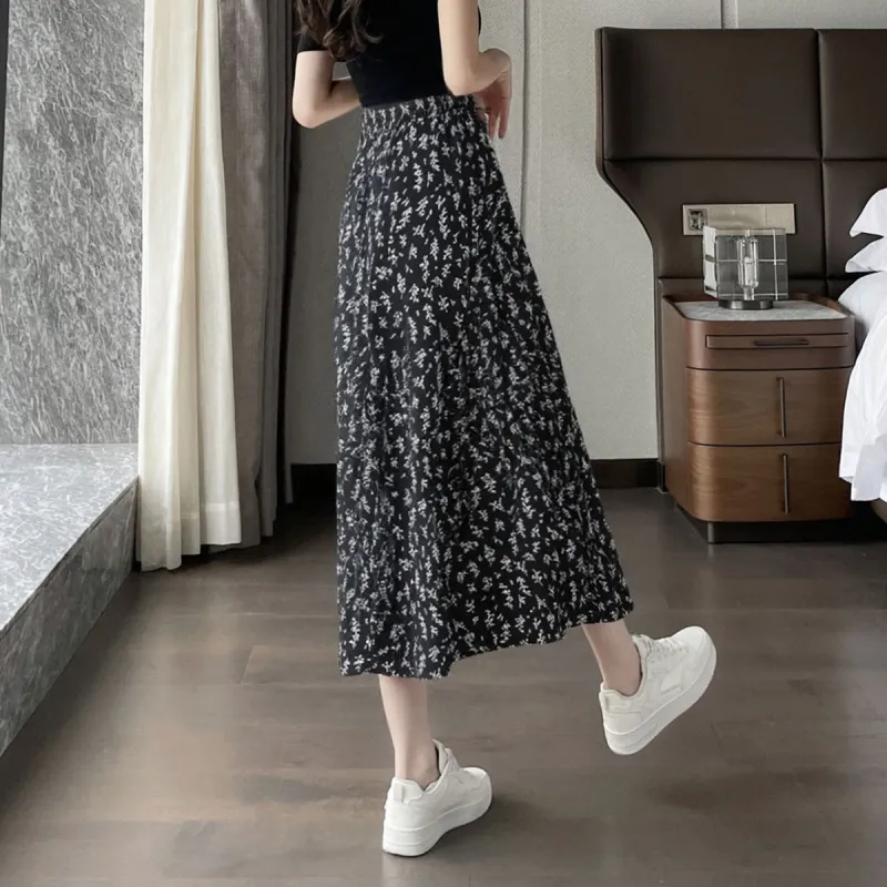 A Paradise For Awakening Casual Long Skirt Women's Beige With Pink Floral-10