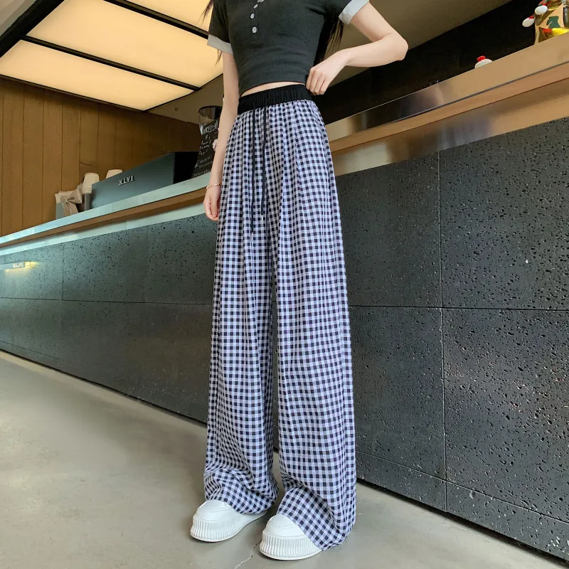A Paradise For Awakening Casual Pants Women's Black White Plaid-6