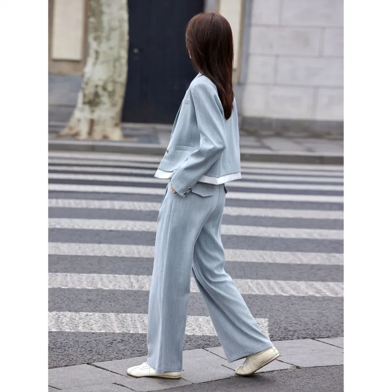 A Paradise For Awakening Casual Suit Women's Gray Blue-2