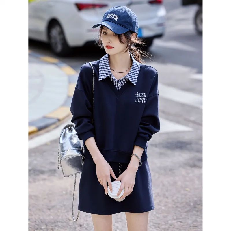 A Paradise For Awakening Skirt Set Women's Navy Blue-4