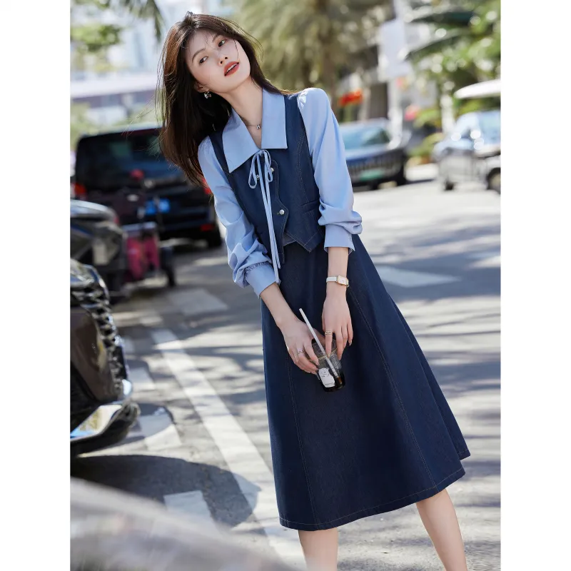 A Paradise For Awakening Long Sleeved Dress Women's Denim Blue-6