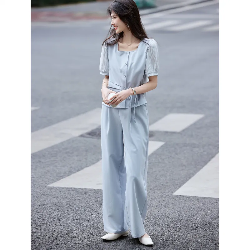 A Paradise For Awakening Casual Suit Women's Gray Blue-3