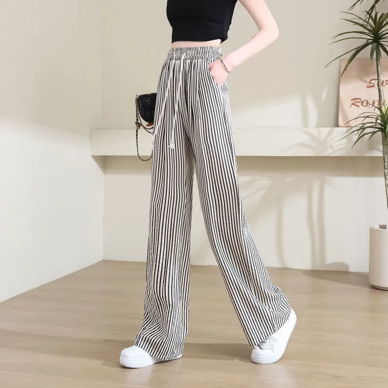 A Paradise For Awakening Casual Pants Women's Black White Stripes-2
