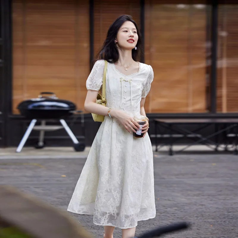 A Paradise For Awakening Short Sleeved Dress Women's Beige-3