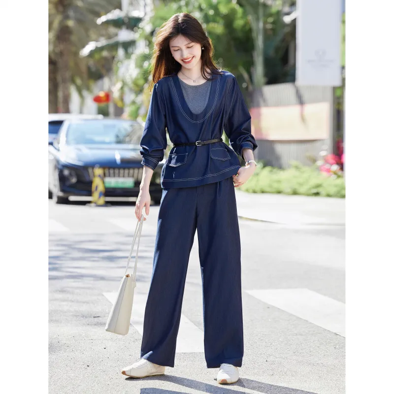 A Paradise For Awakening Casual Suit Women's Navy Blue-4