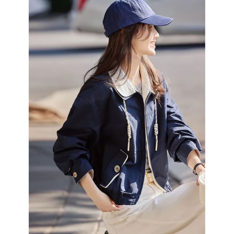 A Paradise For Awakening Jackets Coats Women's Navy Blue-5