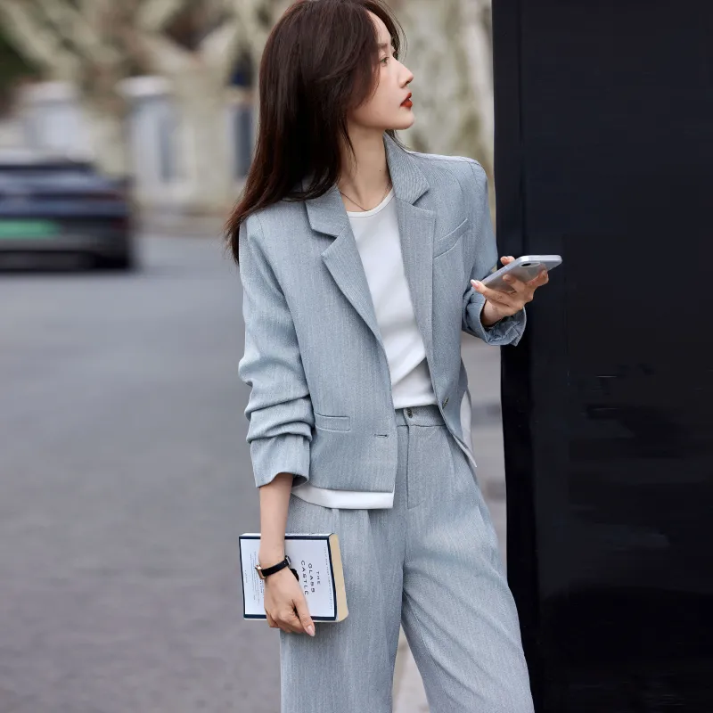 A Paradise For Awakening Casual Suit Women's Gray Blue-5