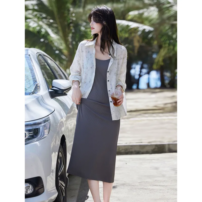 A Paradise For Awakening Skirt Set Women's Gray-5