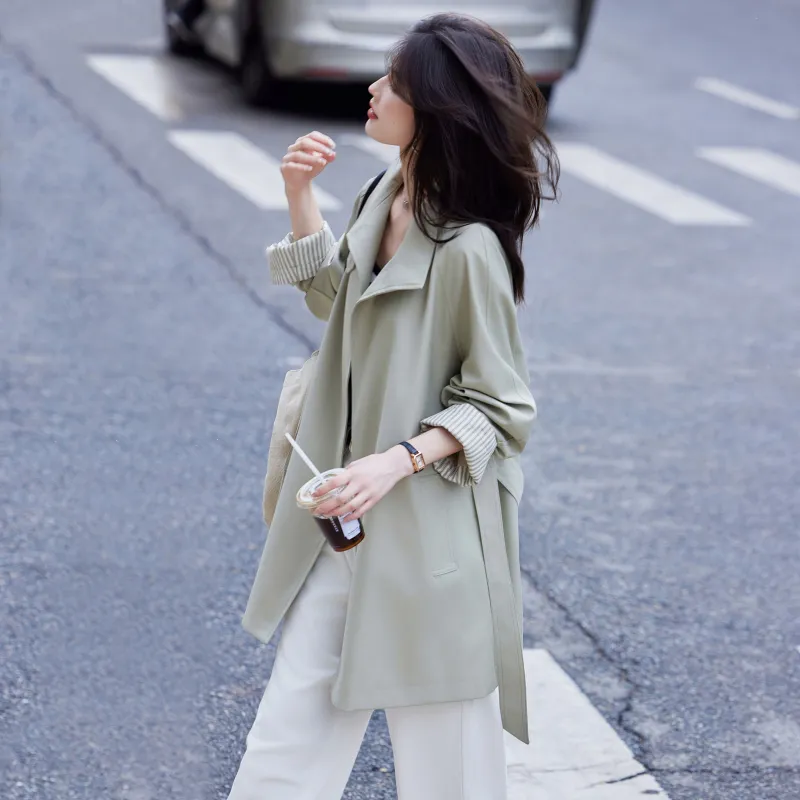 A Paradise For Awakening Trench Coat Women's Green-6